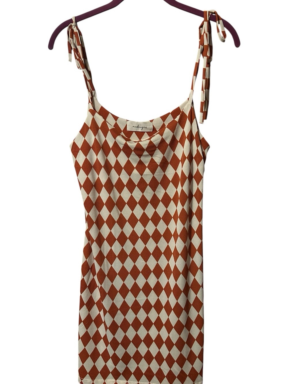 Audrey 3+1 Rust & Cream Diamond-Print Tie-Strap Mini Dress
